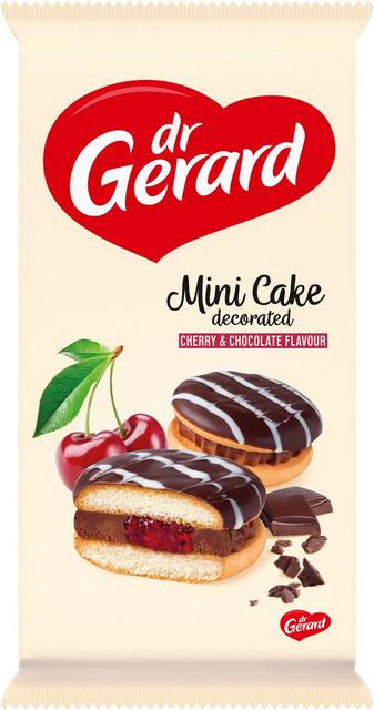MINI cakes - Piskóta csokoládés krémmel és cseresznye ízű töltelékkel tetején kakaós és fehér bevonattal díszítve 165g